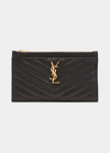 Saint Laurent Ysl Monogram Small Ziptop Bill Pouch In Grained Leather In Black