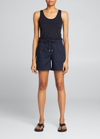 Majestic Soft Touch Flat-edge Scoop-neck Tank In Navy