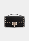 Valentino Garavani Rockstud Grainy Calfskin Wallet With Chain Strap Woman Black Uni In Black