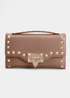 Valentino Garavani Rockstud Leather Wallet On Chain In Beige