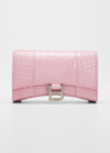 Balenciaga Hourglass Croc-embossed Wallet Crossbody Bag In Candy Pink
