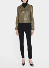 Lamarque Donna Hand-waxed Leather Moto Jacket In Khaki