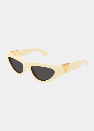 Bottega Veneta New Triangle Acetate Cat Eye 太阳镜 – Yellow Butter & Grey In Yellow/gray