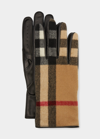 BURBERRY MEN'S EXAGGERATED CHECK WOOL & LEATHER GLOVES