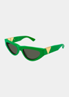 Bottega Veneta Inverted Triangle Acetate Cat-eye Sunglasses In Shiny Solid Green