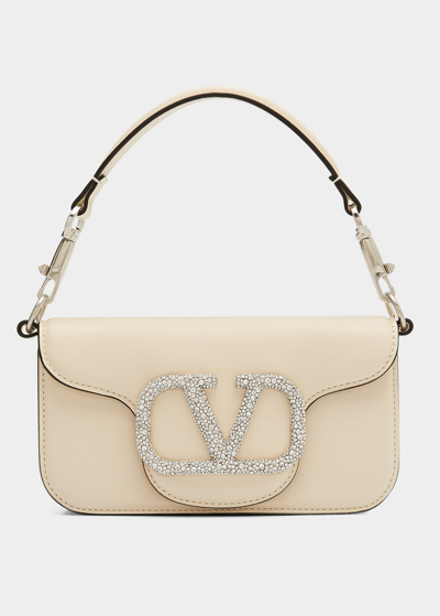 Valentino Garavani Loco Small Vlogo Lambskin Shoulder Bag In Ivory