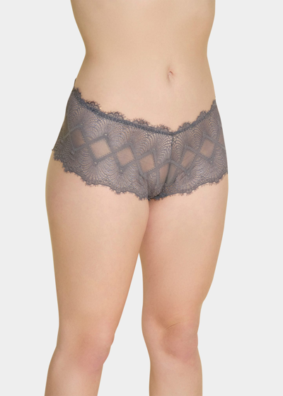 Cosabella Allure Geometric Lace Boyshorts In Odisha Grey