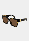 Bottega Veneta Inverted Triangle Square Acetate Sunglasses In Shiny Spotted