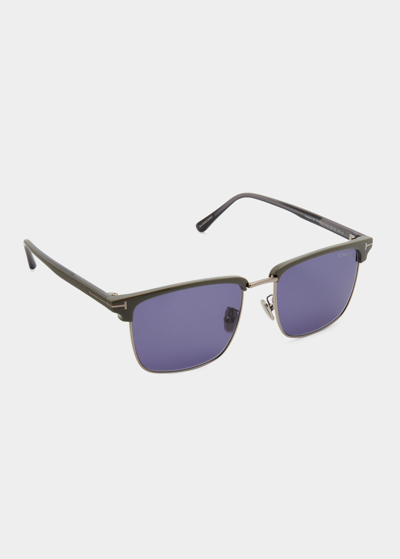 Tom Ford Men's Ft0997-hudson Half-rim Square Sunglasses In Brown