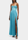 Bronx And Banco Florence Strapless Plisse Corset Gown In Light Blue