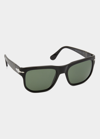 Persol Men's Temple Plaqué Rectangle Sunglasses In Black