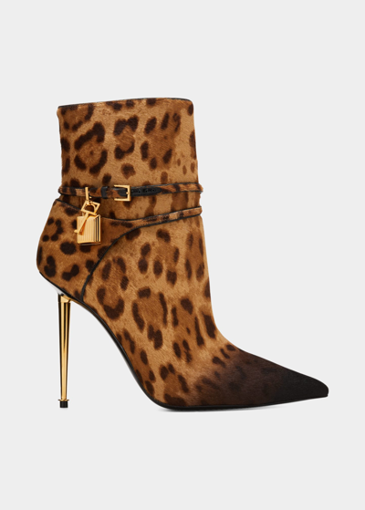 Tom Ford 105mm Calf Hair Padlock Ankle Boots In Brown/black