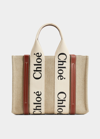 Chloé Woody Small Eco Linen Tote Bag In White/brown