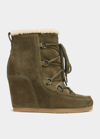 Veronica Beard Elfred Suede Wedge Booties In Army