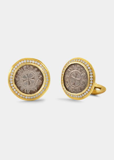 Jorge Adeler Men's 18k Gold Crusader Coin Cufflinks W/ Diamonds