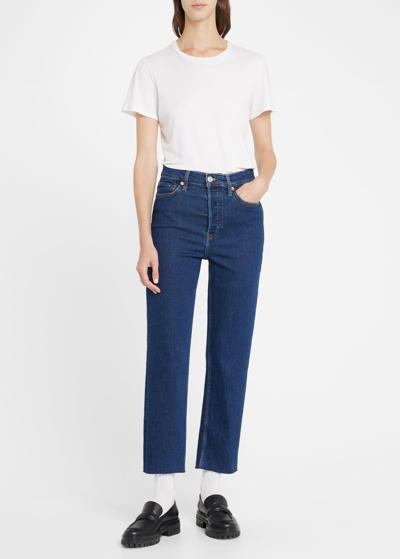 Re/done High-rise Stovepipe Jeans With Raw-edge Hem In Rigid Like