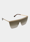Jimmy Choo Leah Glitter Metal & Acetate Shield Sunglasses In 06j Gold Havana