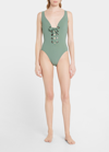 Karla Colletto Lucy V-neck Lace-up Underwire Tank One-piece Swimsuit In Lich