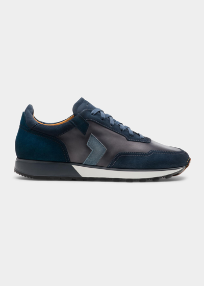 Magnanni Men's Leather Aero Runner Sneakers In Navy