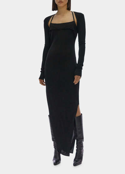 Helmut Lang Long Sleeve Cut Out Midi Dress In Black