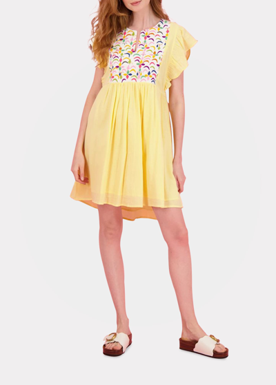 Mer St. Barth Dora Flutter-sleeve Bib Mini Dress In Yellow