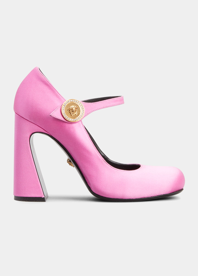 Versace Silk Mary Jane Pumps In Pink Paradise- V