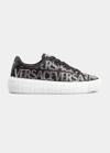 Versace Crystal Logo Platform Sneakers In Black-palladium