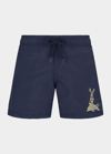 Vilebrequin Boy's Year Of Rab Embroidered Swim Trunks In Navy