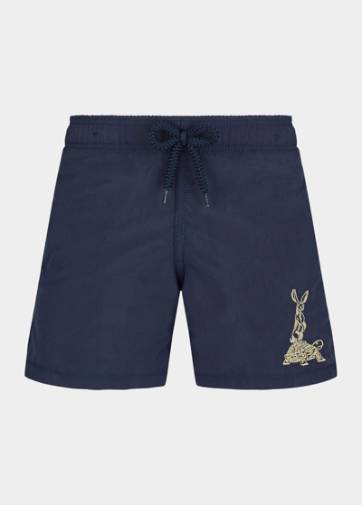 Vilebrequin Kids' Boy's Year Of Rab Embroidered Swim Trunks In Navy