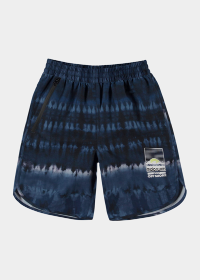 Molo Kids' Boys Blue Tie-dye Swim Shorts (upf50+) In Navy