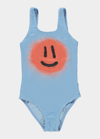 Molo Kids' Light-blue Swimsuit For Girl With Smiley In Happy Air