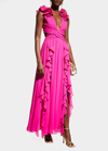 Patbo Chiffon Ruffled Cut-out Maxi Dress In Azalea