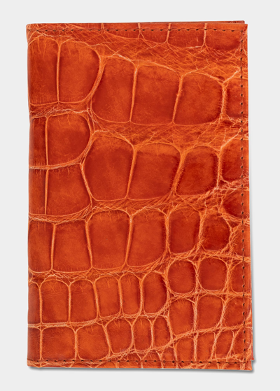 Abas Men's Glazed Alligator Leather Bifold Card Case In Orange