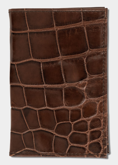 Abas Men's Glazed Alligator Leather Bifold Card Case In Deep Brown