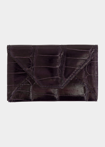 Abas Men's Glazed Alligator Leather Envelope Card Case In Plum