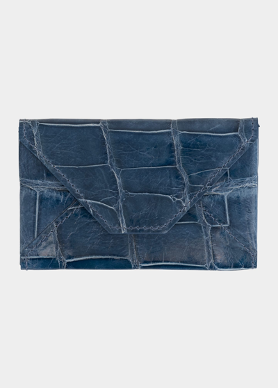 Abas Men's Glazed Alligator Leather Envelope Card Case In Cold Blue