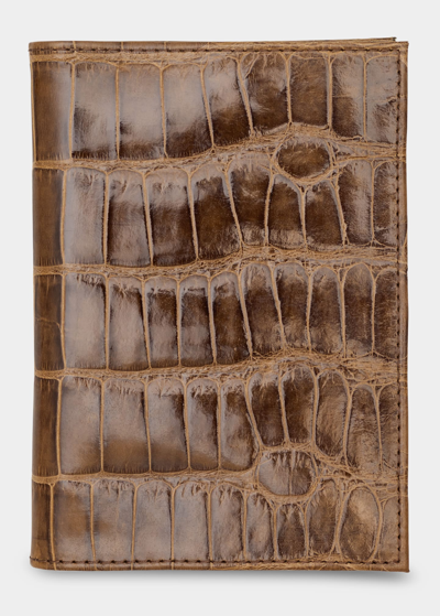 Abas Traditional Alligator Passport Holder In Cognac