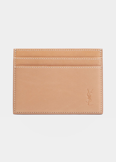 Saint Laurent Men's Cassandre Shadow Leather Card Case In Antiq Gold