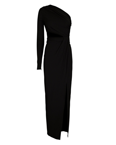Ronny Kobo Lorinna One-shoulder Jersey Midi Dress In Black