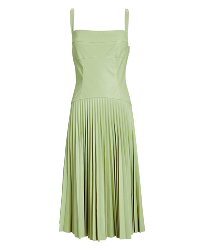 Proenza Schouler White Label Pleated Faux Leather Midi Dress In Green-lt