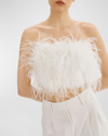 LAMARQUE ZAINA STRAPLESS OSTRICH-FEATHER CROP TOP