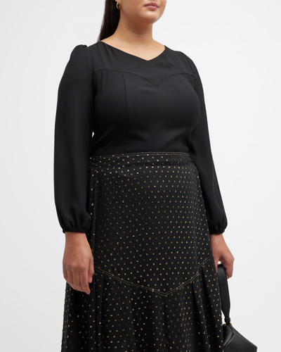 Whitney Morgan Plus Size Smocked Puff-sleeve Blouse In Black