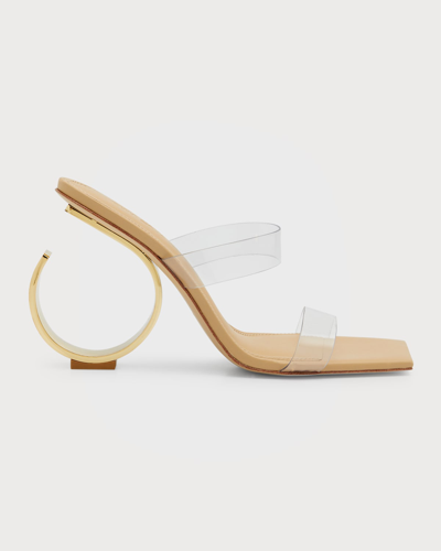 Cult Gaia Idris Vinyl Architectural-heel Sandals In Clear