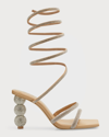 Cult Gaia Leslie Crystal-embellished Ankle-wrap Sandals In Sand