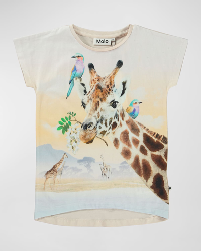 Molo Kids' Girl's Ragnhilde Giraffe Graphic T-shirt In Cream