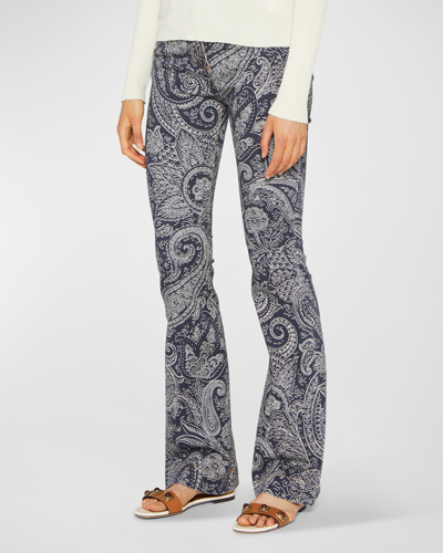 Etro Paisley Print Flared Denim Pants In Blue