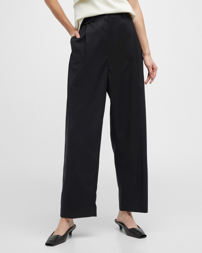 Totême Pleated Wide-leg Fluid Crepe Trousers In Black