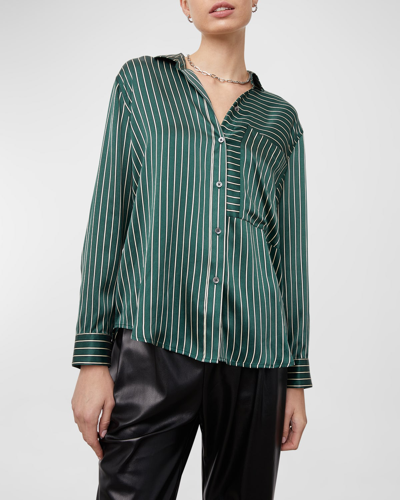 Rails Spencer Silk Charmeuse Button-front Shirt In Forest Stripe