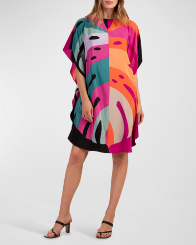 Trina Turk Global Leaf-print Caftan Dress In Neutral