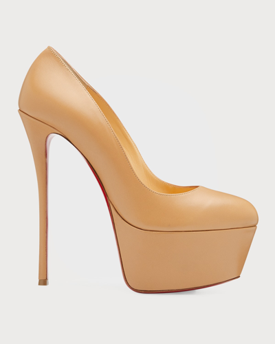 Christian Louboutin Dolly Leather Red Sole Platform Pumps In Brown